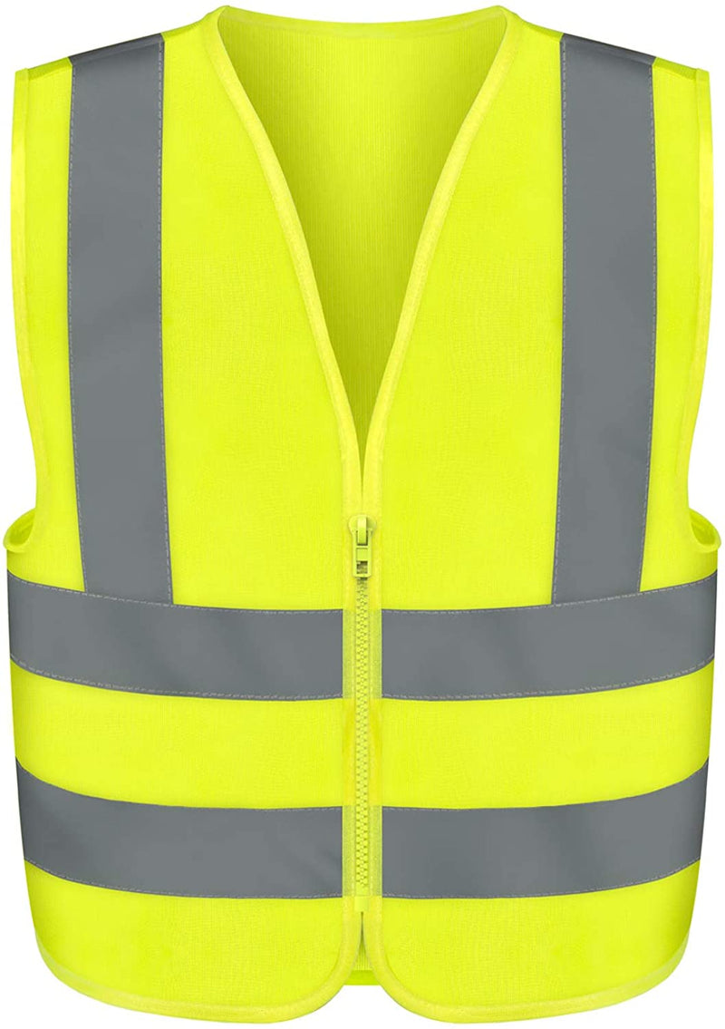 NEIKO 54070A Safety Vest, Size Small for Kids, High Visibility Vest with Reflective Strips, Neon Yellow Vest, Zipper Front, Reflective Vest For Men and Women, Work Vest, Security Vest and Hi Vis