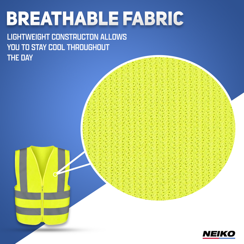 NEIKO 54070A Safety Vest, Size Small for Kids, High Visibility Vest with Reflective Strips, Neon Yellow Vest, Zipper Front, Reflective Vest For Men and Women, Work Vest, Security Vest and Hi Vis