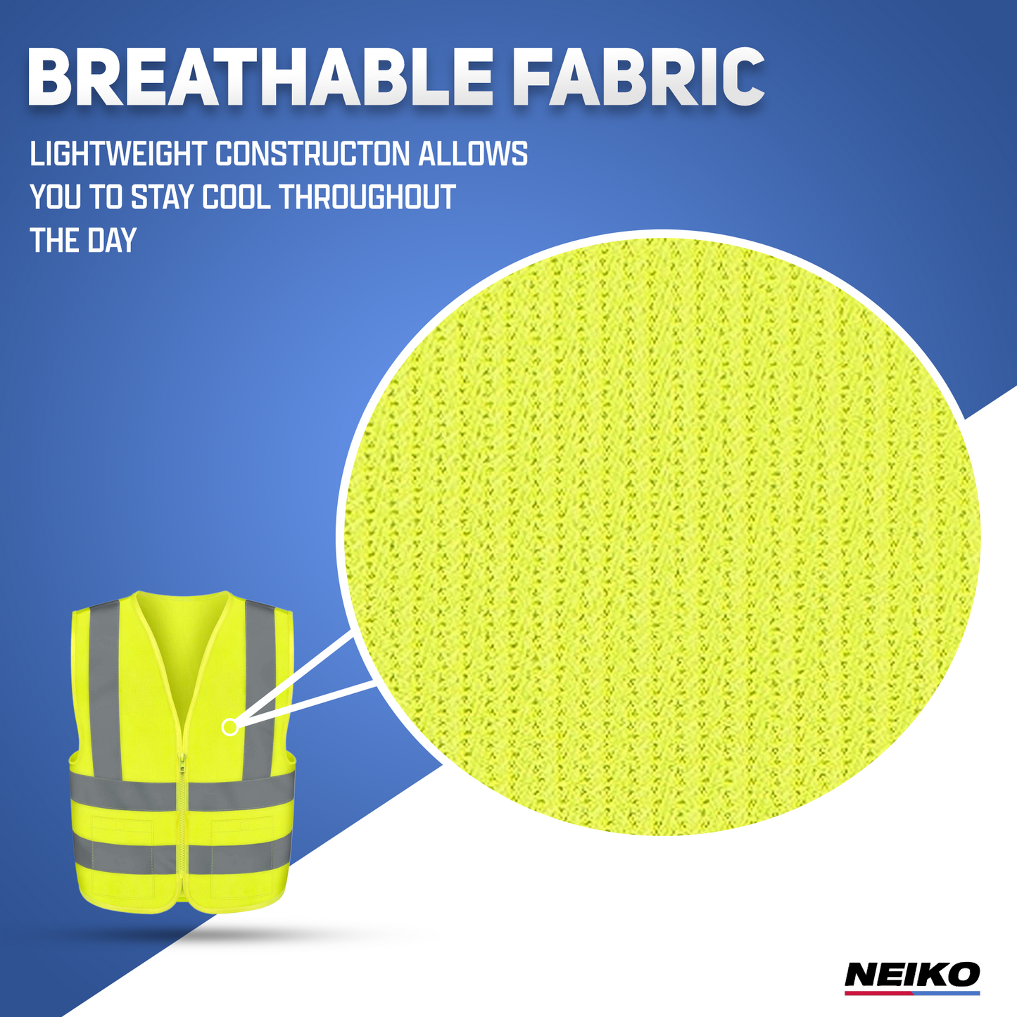 Adult High-Visibility Safety Vest – Reflective Strips, 2 Pockets, Zipper Front