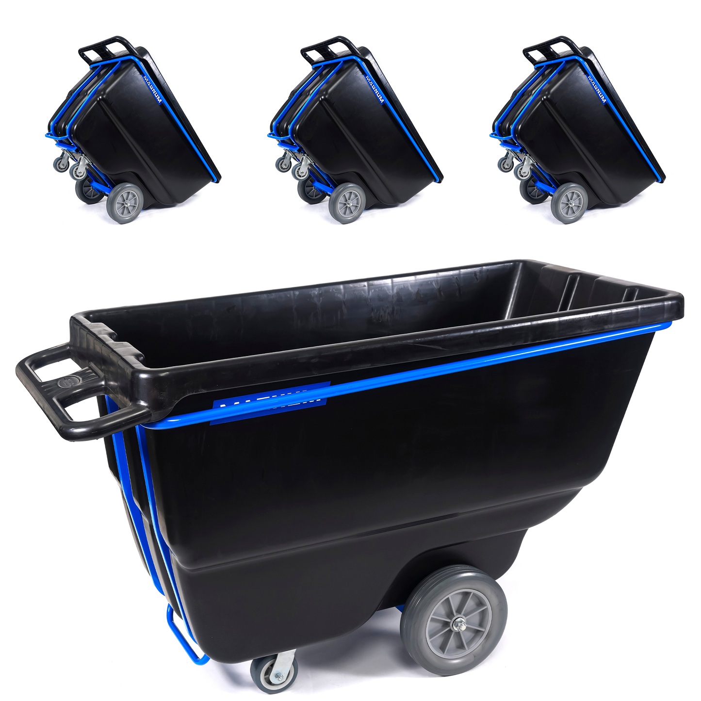 MAGNUM Tilt Truck, 1 Cu. Yd. Covered Capacity Dump Cart with Non-Marking 12” Wheels & 5” Casters & Heavy Duty Full Frame for Jobsites, 1200 lbs, Trash Cart with Wheels DUC100-H-NM-04PK (4-Pack)