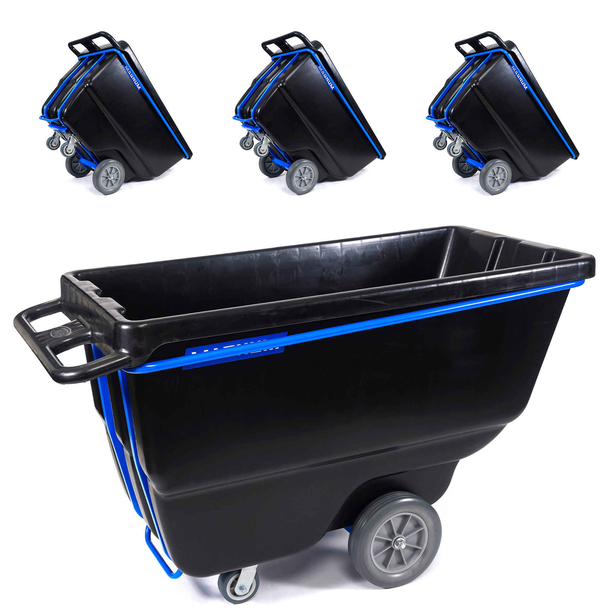 Tilt Truck, 1 Cu. Yd. Covered Capacity Dump Cart with Non-Marking 12” Wheels & 5” Casters & Heavy Duty Full Frame, 1200 lbs (4-Pack)