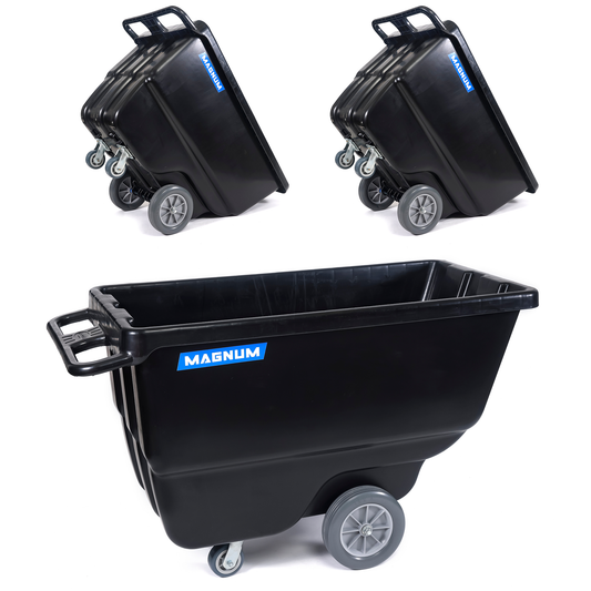MAGNUM Tilt Truck, 1 Cu. Yd. Covered Capacity Dump Cart with Non-Marking 12” Wheels & 5” Casters for Jobsites, 800 lbs, Trash Cart with Wheels DUC100-12-NM-03PK (3-Pack)