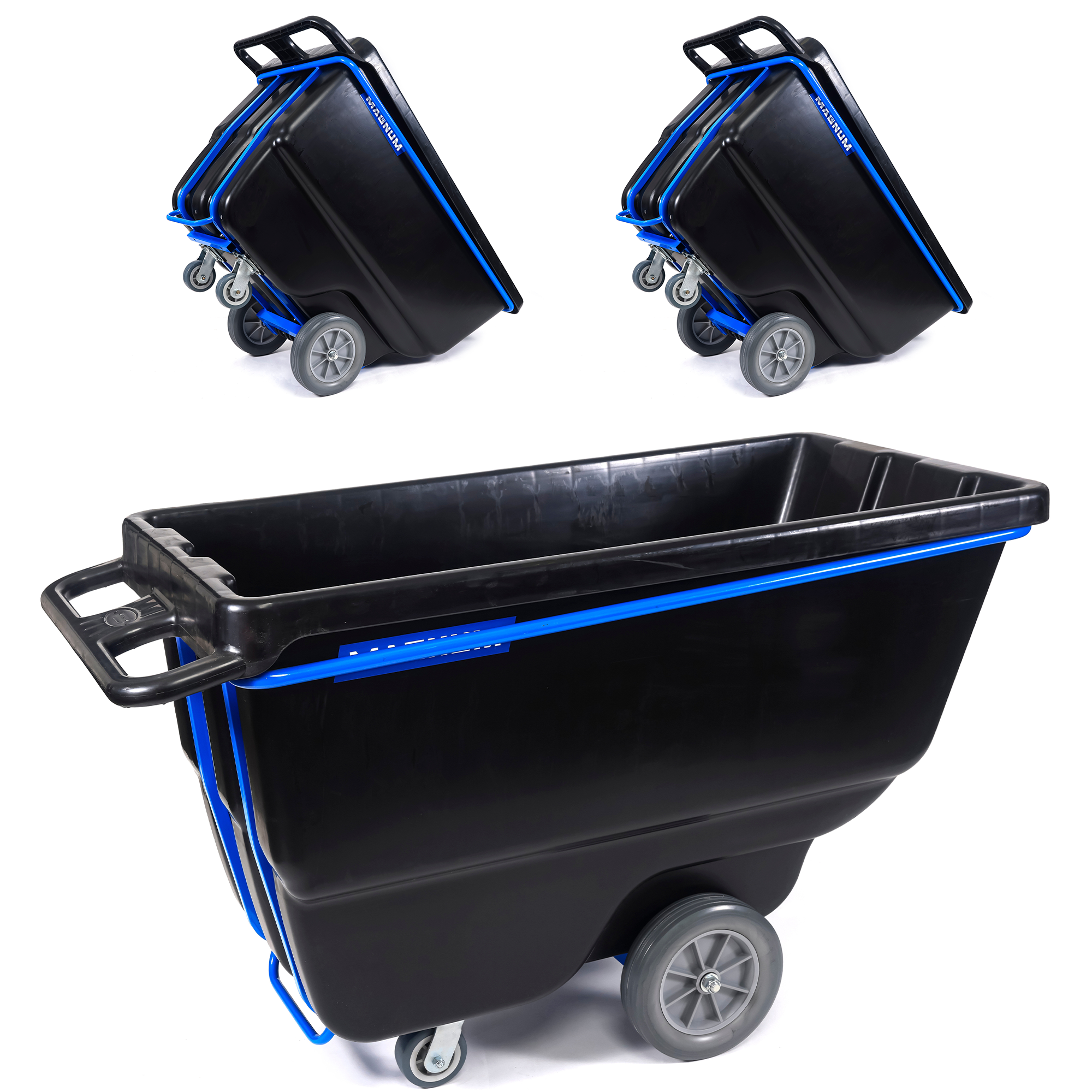 Tilt Truck, 1 Cu. Yd. Covered Capacity Dump Cart with Non-Marking 12” Wheels & 5” Casters & Heavy Duty Full Frame, 1200 lbs (3-Pack)