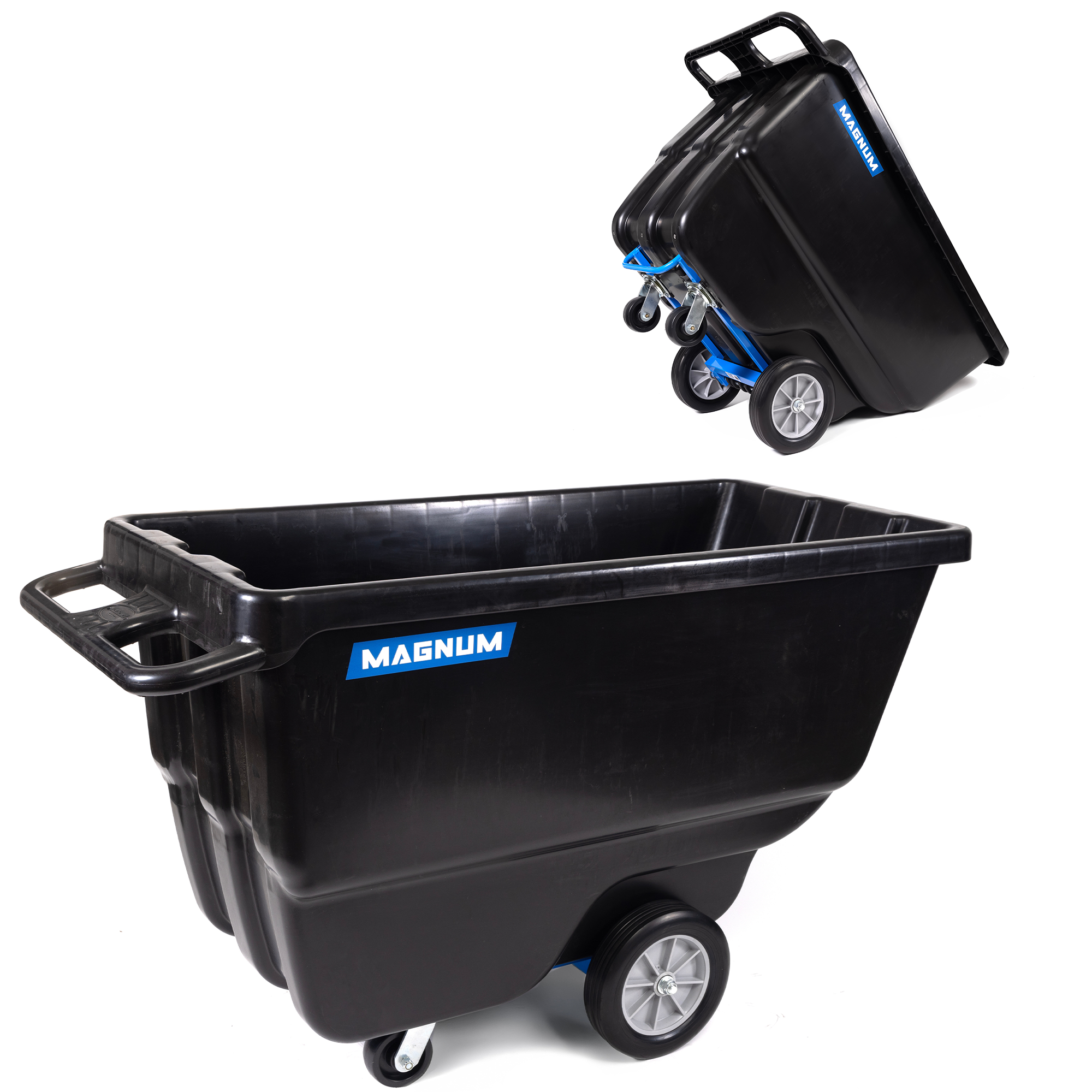 Tilt Truck, 1 Cu. Yd. Covered Capacity Dump Cart with Heavy Duty 12” Wheels & 5” Casters & Reinforcing Bottom Frame, 1000 lbs (2-Pack)