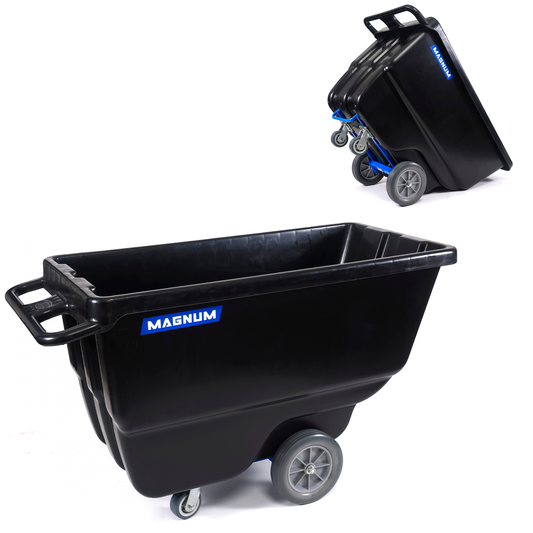 MAGNUM Tilt Truck, 1 Cu. Yd. Covered Capacity Dump Cart with Non-Marking 12” Wheels & 5” Casters & Reinforcing Bottom Frame for Jobsites, 1000 lbs, Trash Cart with Wheels DUC100-R-NM-02PK (2-Pack)