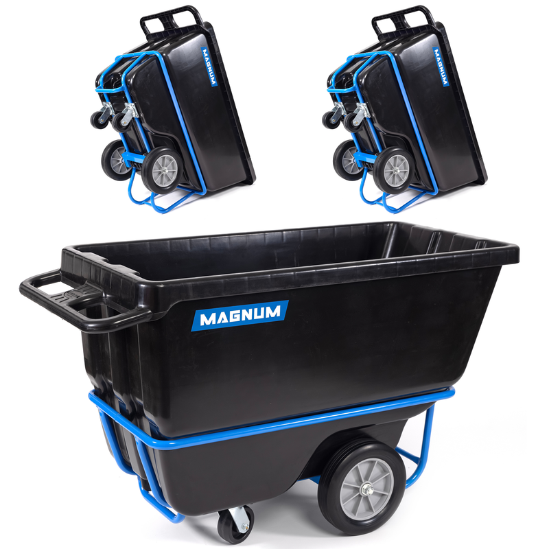 MAGNUM Tilt Truck, 1 Cu. Yd. Covered Capacity Dump Cart with Heavy Duty 12” Wheels & 5” Casters & Forklift-able Frame for Jobsites, 1250 lbs, Trash Cart with Wheels DUC100-F-03PK (3-Pack)