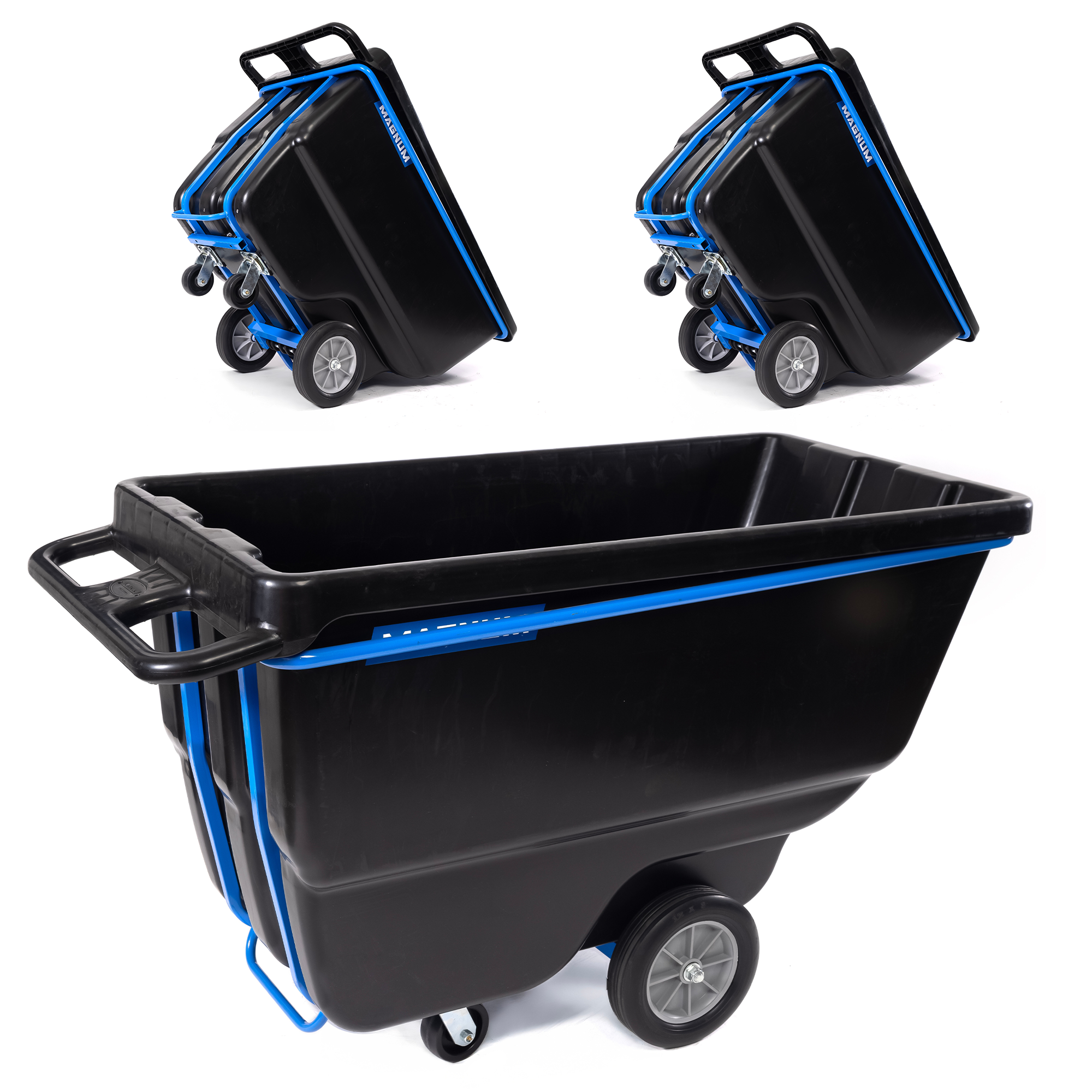 Tilt Truck, 1 Cu. Yd. Covered Capacity Dump Cart with Heavy Duty 12” Wheels & 5” Casters & Heavy Duty Full Frame, 1200 lbs (3-Pack)