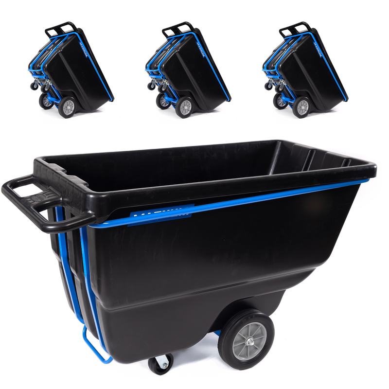 MAGNUM Tilt Truck, 1 Cu. Yd. Covered Capacity Dump Cart with Heavy Duty 12” Wheels & 5” Casters & Heavy Duty Full Frame for Jobsites, 1200 lbs, Trash Cart with Wheels DUC100-H-04PK (4-Pack)