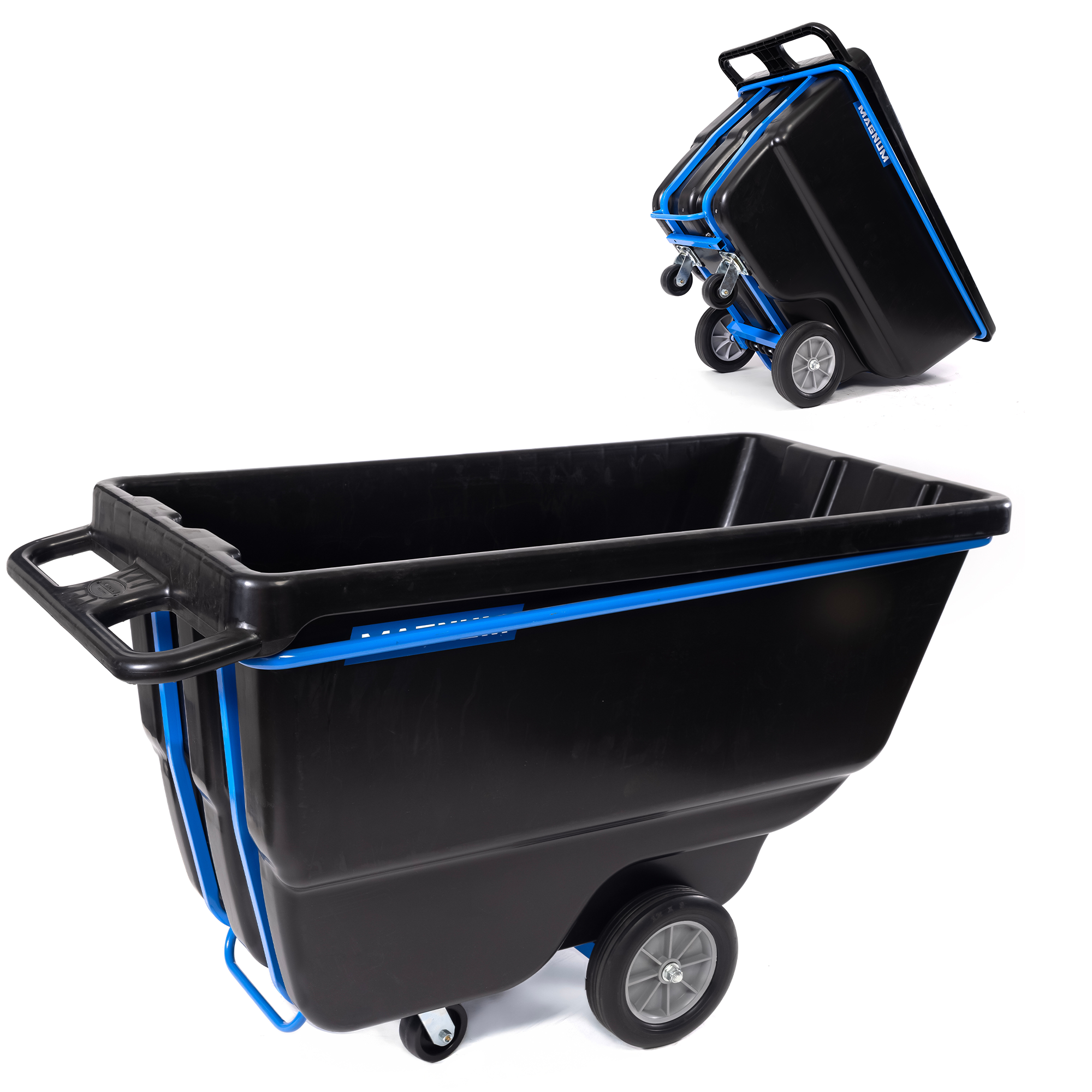 Tilt Truck, 1 Cu. Yd. Covered Capacity Dump Cart with Heavy Duty 12” Wheels & 5” Casters & Heavy Duty Full Frame, 1200 lbs (2-Pack)