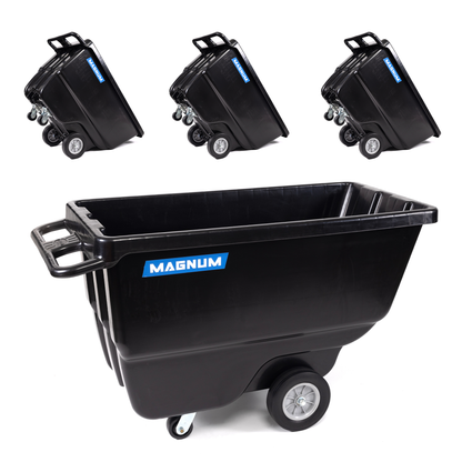 MAGNUM Tilt Truck, 1 Cu. Yd. Covered Capacity Dump Cart with Heavy Duty 12” Wheels & 5” Casters for Jobsites, 800 lbs, Trash Cart with Wheels DUC100-12-04PK (4-Pack)
