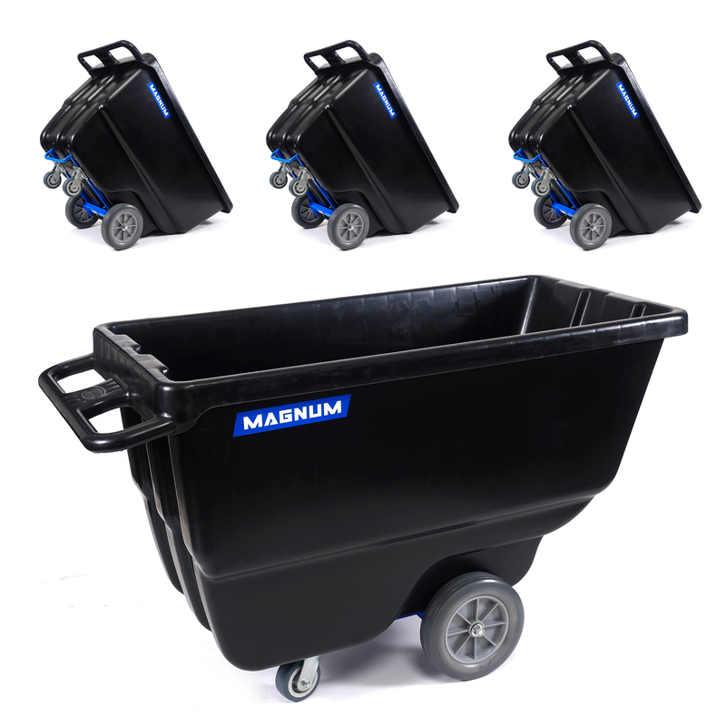 MAGNUM Tilt Truck, 1 Cu. Yd. Covered Capacity Dump Cart with Non-Marking 12” Wheels & 5” Casters & Reinforcing Bottom Frame for Jobsites, 1000 lbs, Trash Cart with Wheels DUC100-R-NM-04PK (4-Pack)