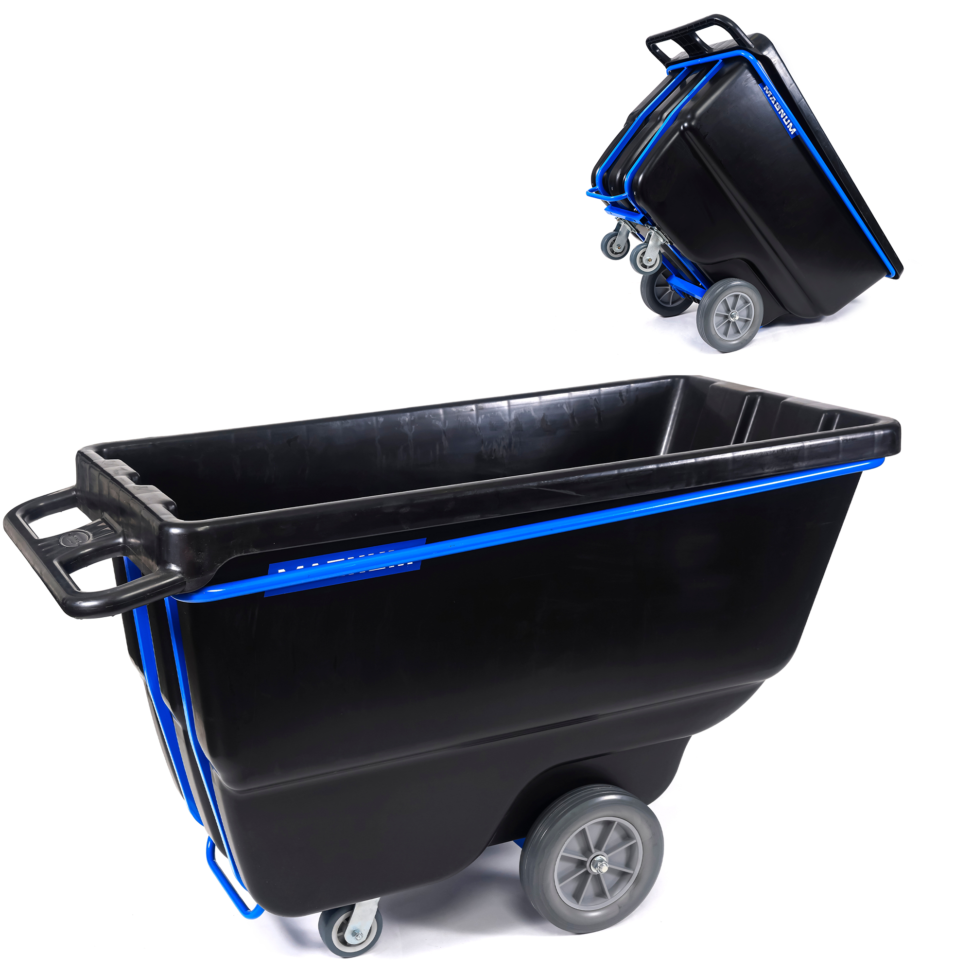 Tilt Truck, 1 Cu. Yd. Covered Capacity Dump Cart with Non-Marking 12” Wheels & 5” Casters & Heavy Duty Full Frame, 1200 lbs (2-Pack)