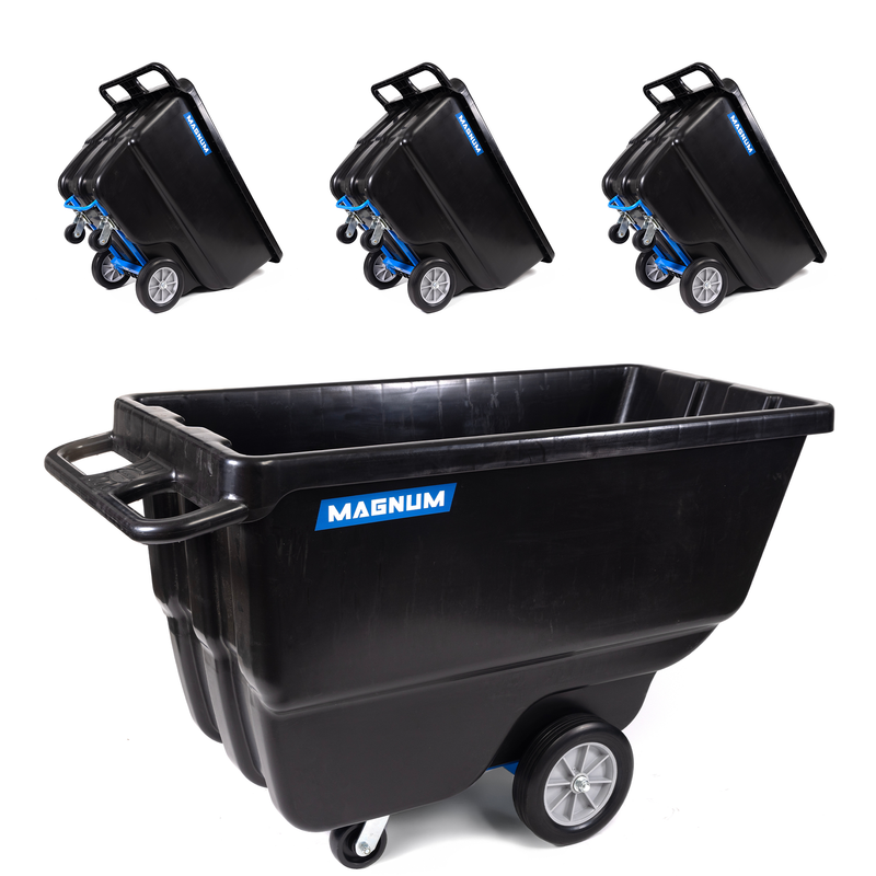 MAGNUM Tilt Truck, 1 Cu. Yd. Covered Capacity Dump Cart with Heavy Duty 12” Wheels & 5” Casters & Reinforcing Bottom Frame for Jobsites, 1000 lbs, Trash Cart with Wheels DUC100-R-04PK (4-Pack)