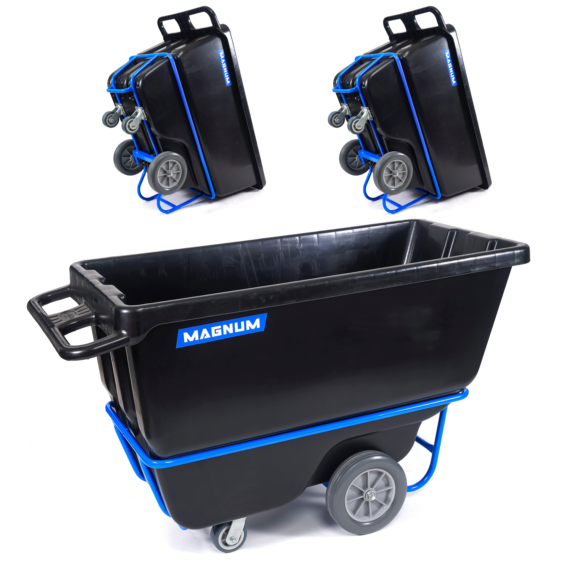 Tilt Truck, 1 Cu. Yd. Covered Capacity Dump Cart with Non-Marking 12” Wheels & 5” Casters & Forklift-able Frame, 1250 lbs (3-Pack)