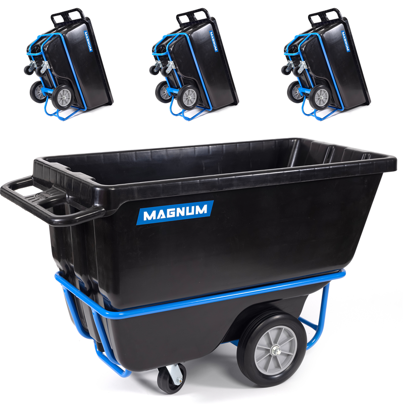 MAGNUM Tilt Truck, 1 Cu. Yd. Covered Capacity Dump Cart with Heavy Duty 12” Wheels & 5” Casters & Forklift-able Frame for Jobsites, 1250 lbs, Trash Cart with Wheels DUC100-F-04PK (4-Pack)