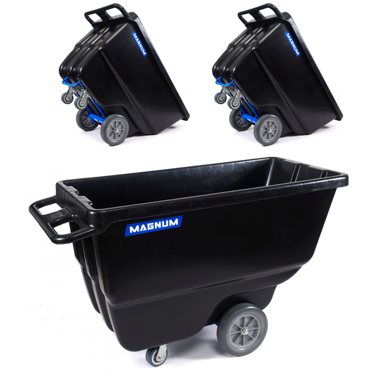 MAGNUM Tilt Truck, 1 Cu. Yd. Covered Capacity Dump Cart with Non-Marking 12” Wheels & 5” Casters & Reinforcing Bottom Frame for Jobsites, 1000 lbs, Trash Cart with Wheels DUC100-R-NM-03PK (3-Pack)