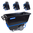 MAGNUM Tilt Truck, 1 Cu. Yd. Covered Capacity Dump Cart with Non-Marking 12” Wheels & 5” Casters & Forklift-able Frame for Jobsites, 1250 lbs, Trash Cart with Wheels DUC100-F-NM-04PK (4-Pack)