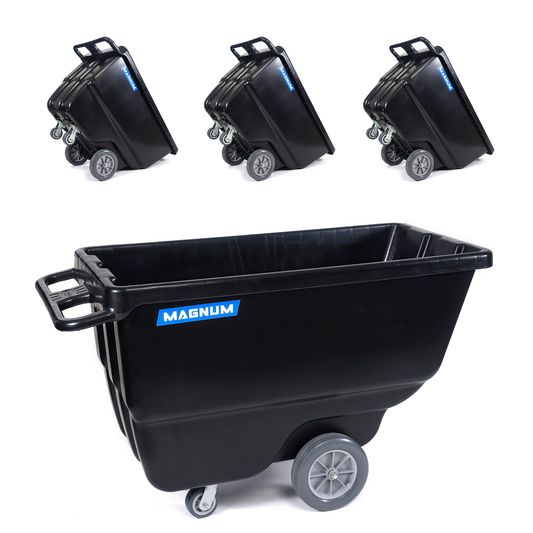 MAGNUM Tilt Truck, 1 Cu. Yd. Covered Capacity Dump Cart with Non-Marking 12” Wheels & 5” Casters for Jobsites, 800 lbs, Trash Cart with Wheels DUC100-12-NM-04PK (4-Pack)