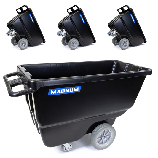 MAGNUM Tilt Truck, 1/2 Cu. Yd. Capacity Dump Cart with Non-Marking 12” Wheels & 5” Casters for Handling, Transporting on Construction Jobsites, 750 lbs, Trash Cart with Wheels DUC12T-NM-04PK (4-Pack)