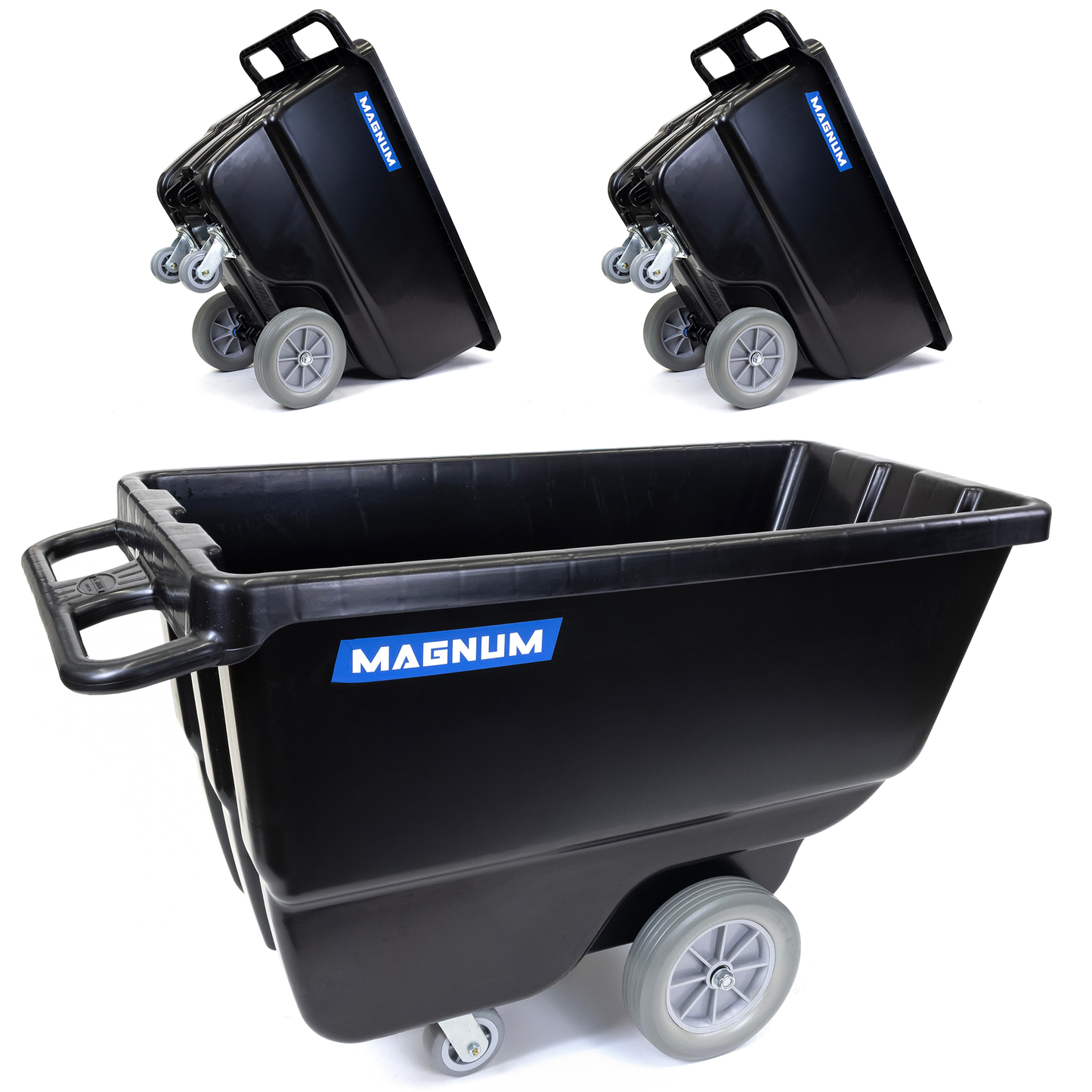 MAGNUM Tilt Truck, 1/2 Cu. Yd. Capacity Dump Cart with Non-Marking 12” Wheels & 5” Casters for Handling, Transporting on Construction Jobsites, 750 lbs, Trash Cart with Wheels DUC12T-NM-03PK (3-Pack)