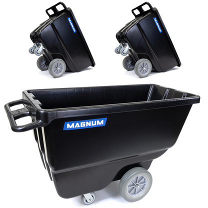 MAGNUM Tilt Truck, 1/2 Cu. Yd. Capacity Dump Cart with Non-Marking 12” Wheels & 5” Casters for Handling, Transporting on Construction Jobsites, 750 lbs, Trash Cart with Wheels DUC12T-NM-03PK (3-Pack)