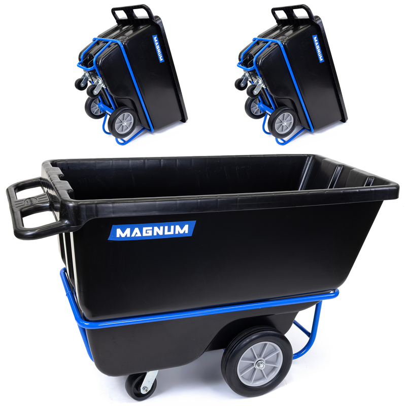 MAGNUM Tilt Truck, 1/2 Cu. Yd. Capacity Dump Cart with Heavy Duty 12” Wheels & 5” Casters & Forklift-able Frame for Jobsites, 850 lbs, Trash Cart with Wheels DUC12T-F-03PK (3-Pack)