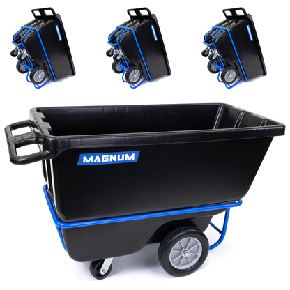 MAGNUM Tilt Truck, 1/2 Cu. Yd. Capacity Dump Cart with Heavy Duty 12” Wheels & 5” Casters & Forklift-able Frame for Jobsites, 850 lbs, Trash Cart with Wheels DUC12T-F-04PK (4-Pack)