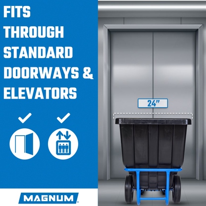 MAGNUM Tilt Truck, 1/2 Cu. Yd. Capacity Dump Cart with Heavy Duty 12” Wheels & 5” Casters & Forklift-able Frame for Jobsites, 850 lbs, Trash Cart with Wheels DUC12T-F-04PK (4-Pack)