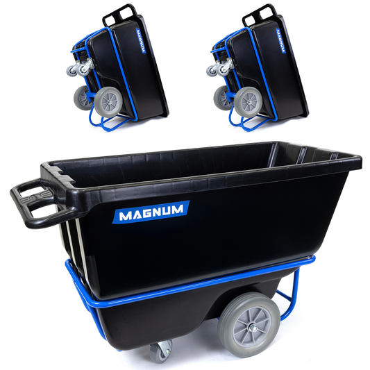 MAGNUM Tilt Truck, 1/2 Cu. Yd. Capacity Dump Cart with Non-Marking 12” Wheels & 5” Casters & Forklift-able Frame for Jobsites, 850 lbs, Trash Cart with Wheels DUC12T-F-NM-03PK (3-Pack)
