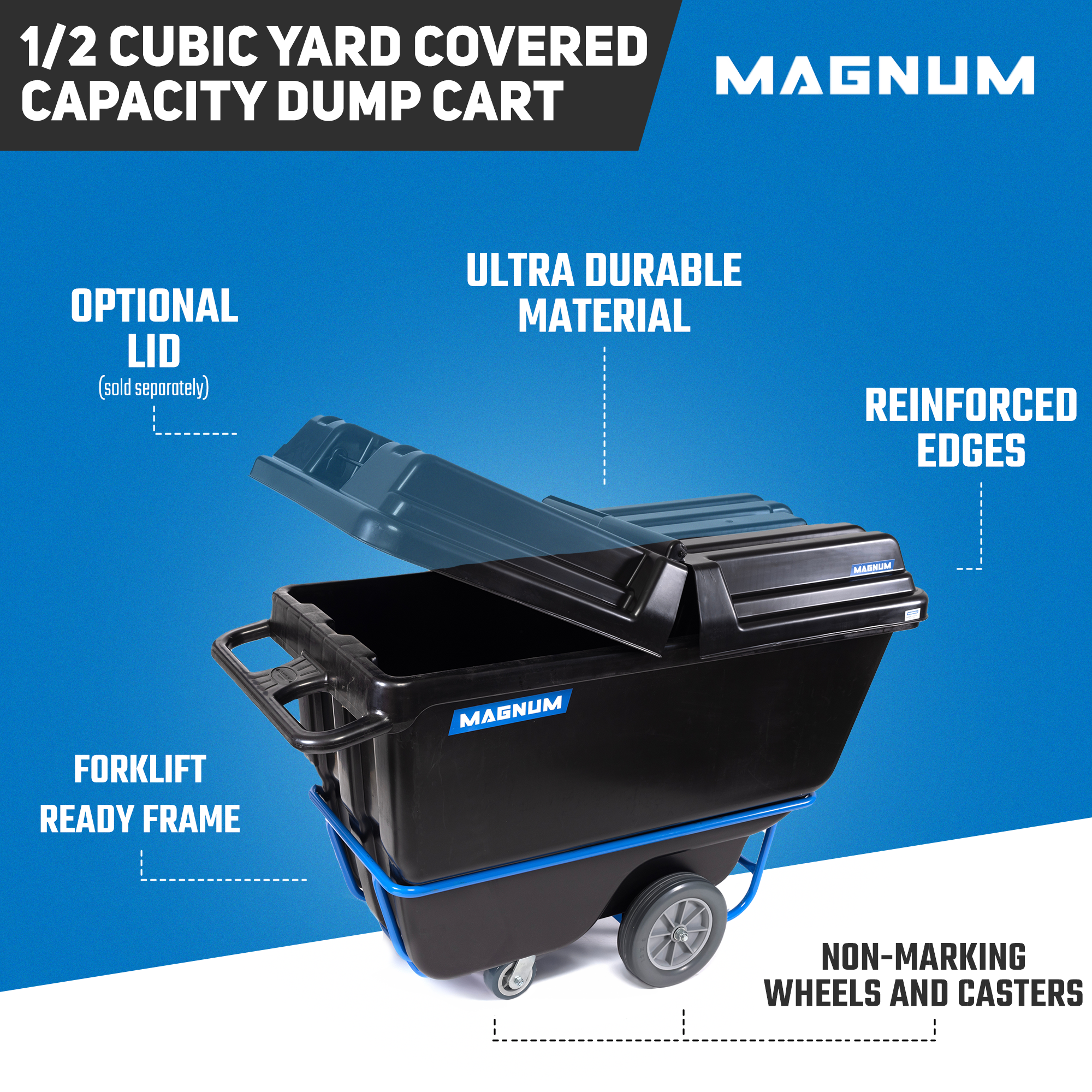 1/2 Cu. Yd. Tilt Truck Dump Cart – Non-Marking Wheels, Forklift-able Frame, 850 lb Capacity (3-Pack)