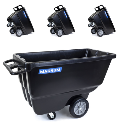 MAGNUM Tilt Truck, 1/2 Cu. Yd. Capacity Dump Cart with Heavy Duty 12” Wheels & 5” Casters for Handling, Transporting on Construction Jobsites, 750 lbs, Trash Cart with Wheels DUC12A-04PK (4-Pack)