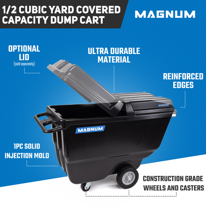 MAGNUM Tilt Truck, 1/2 Cu. Yd. Capacity Dump Cart with Heavy Duty 12” Wheels & 5” Casters for Handling, Transporting on Construction Jobsites, 750 lbs, Trash Cart with Wheels DUC12A-04PK (4-Pack)
