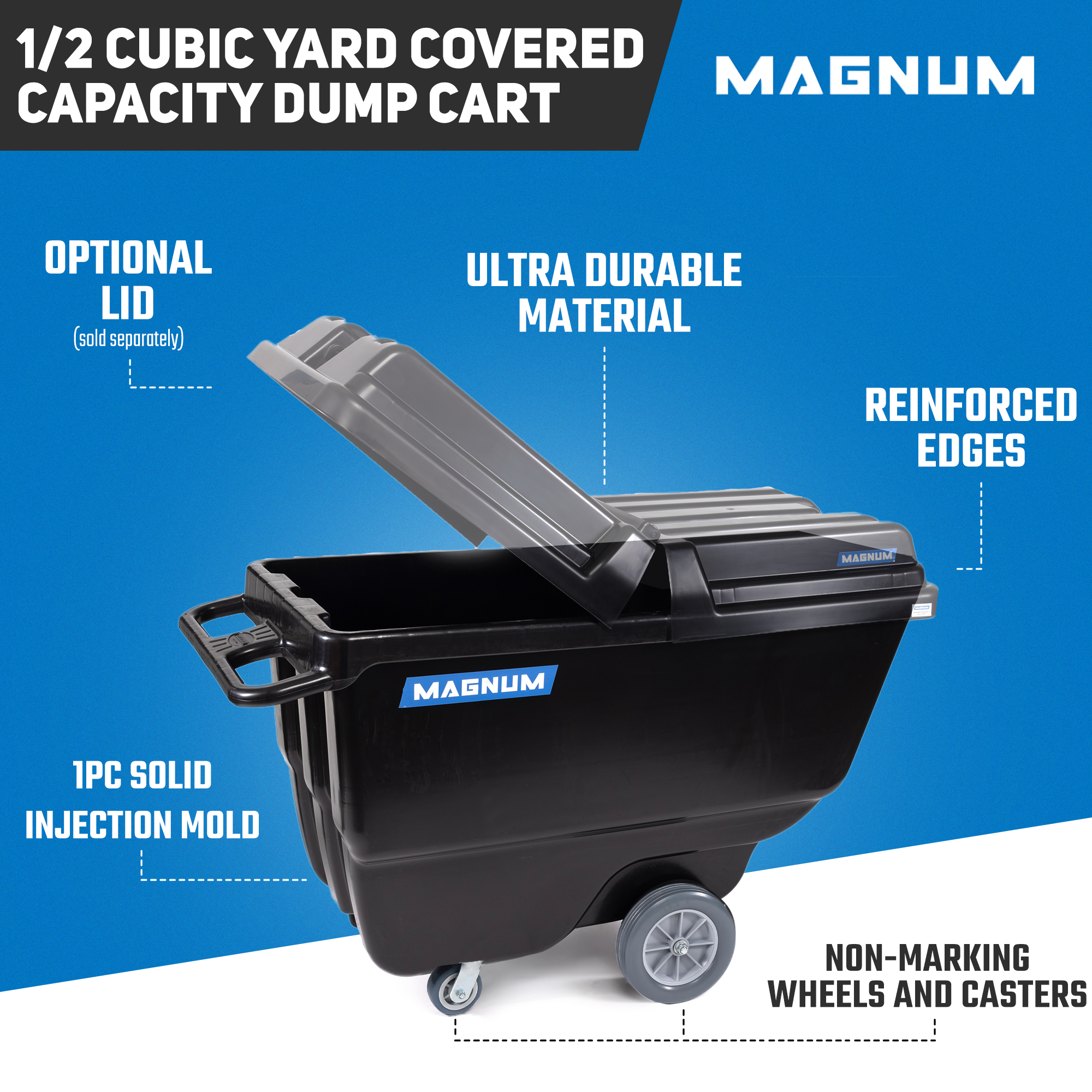 1/2 Cu. Yd. Tilt Truck Dump Cart – Non-Marking Wheels, 750 lb Capacity (2-Pack)