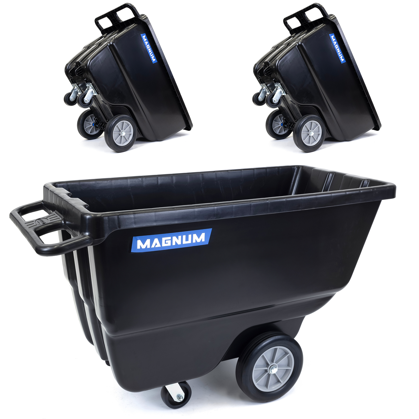 MAGNUM Tilt Truck, 1/2 Cu. Yd. Capacity Dump Cart with Heavy Duty 12” Wheels & 5” Casters for Handling, Transporting on Construction Jobsites, 750 lbs, Trash Cart with Wheels DUC12A-03PK (3-Pack)