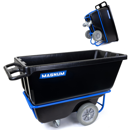 MAGNUM Tilt Truck, 1/2 Cu. Yd. Capacity Dump Cart with Non-Marking 12” Wheels & 5” Casters & Forklift-able Frame for Jobsites, 850 lbs, Trash Cart with Wheels DUC12T-F-NM-02PK (2-Pack)