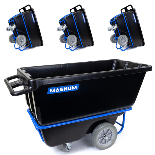 MAGNUM Tilt Truck, 1/2 Cu. Yd. Capacity Dump Cart with Non-Marking 12” Wheels & 5” Casters & Forklift-able Frame for Jobsites, 850 lbs, Trash Cart with Wheels DUC12T-F-NM-04PK (4-Pack)