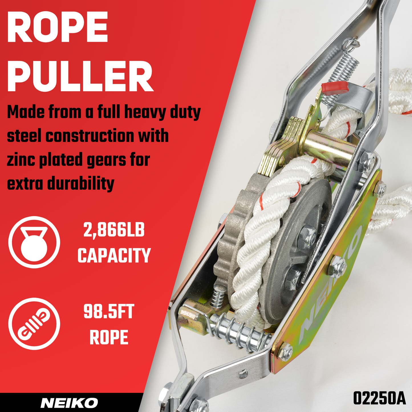 Rope Puller Come-Along – 3/4-Ton (1,500 lb), 98 ft Heavy-Duty Cable