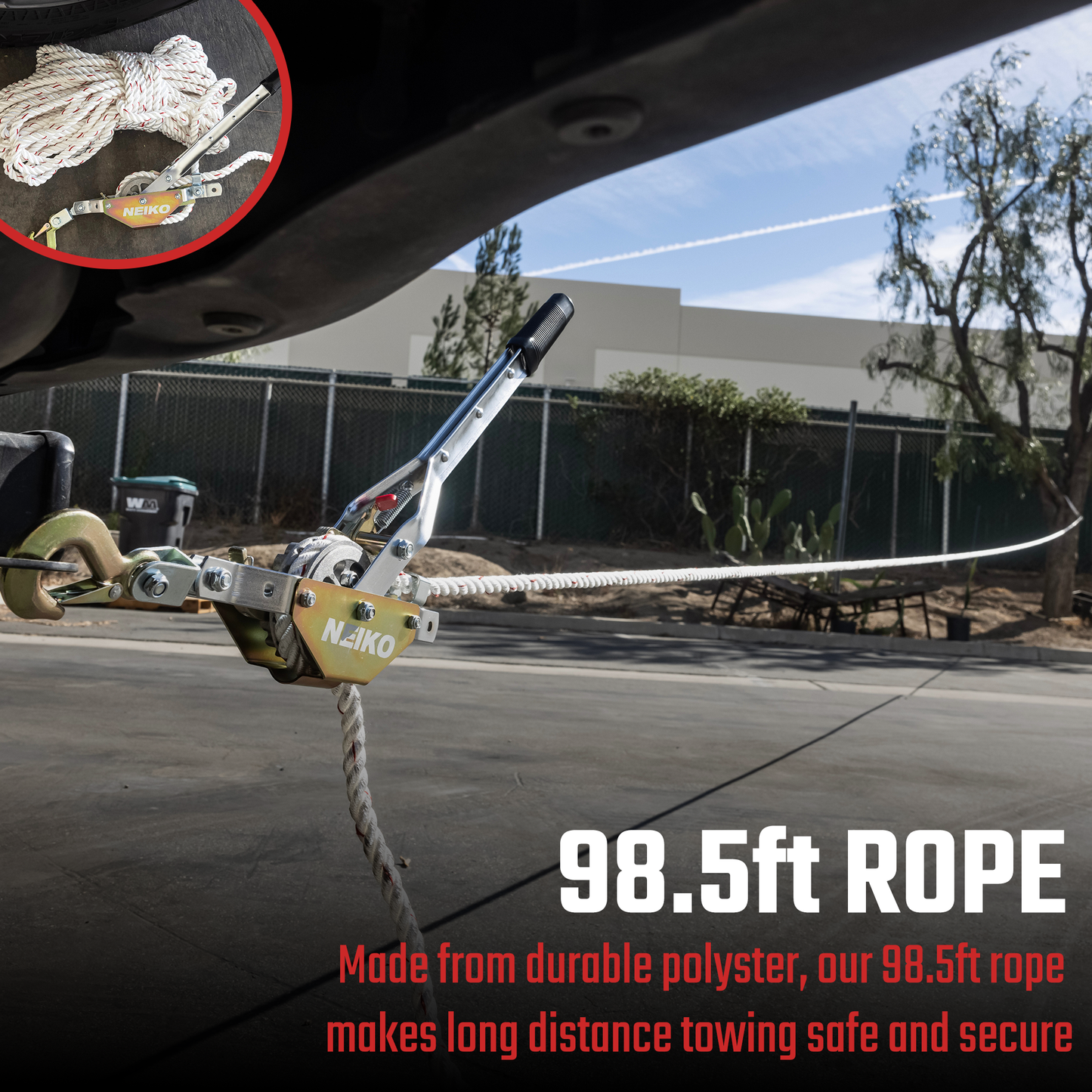 Rope Puller Come-Along – 3/4-Ton (1,500 lb), 98 ft Heavy-Duty Cable