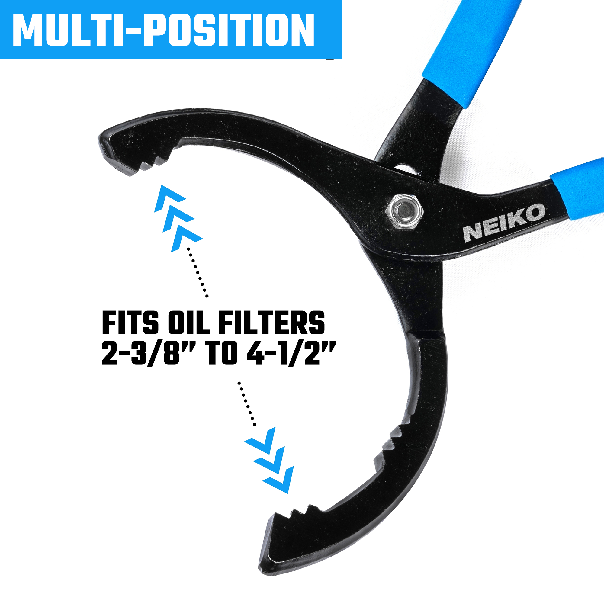 12” Adjustable Oil Filter Pliers – 3-Position Jaw, 2-3/8”–4-1/2” Capacity