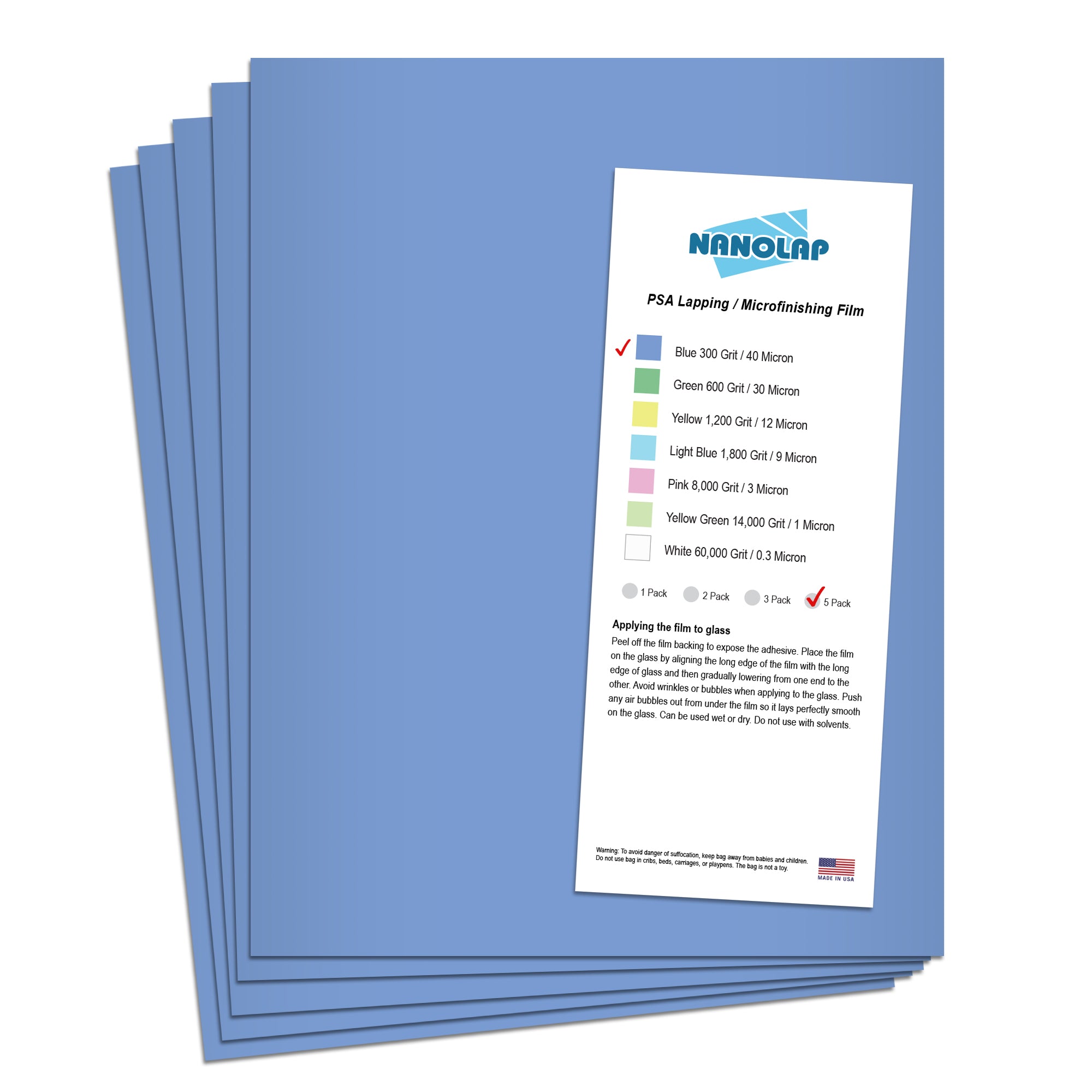 NANOLAP PSA Lapping Film 40 Micron (300Grit) Adhesive Polishing Paper (5-Piece)