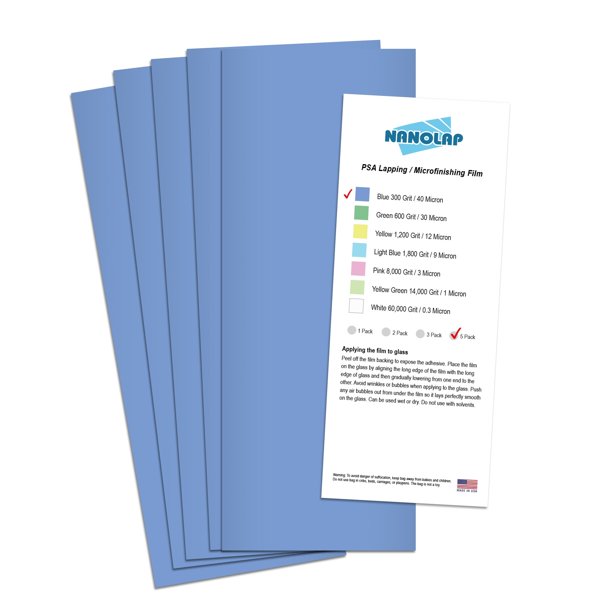 NANOLAP PSA Lapping Film 40 Micron (300 Grit) Adhesive Polishing Paper (5-Piece)