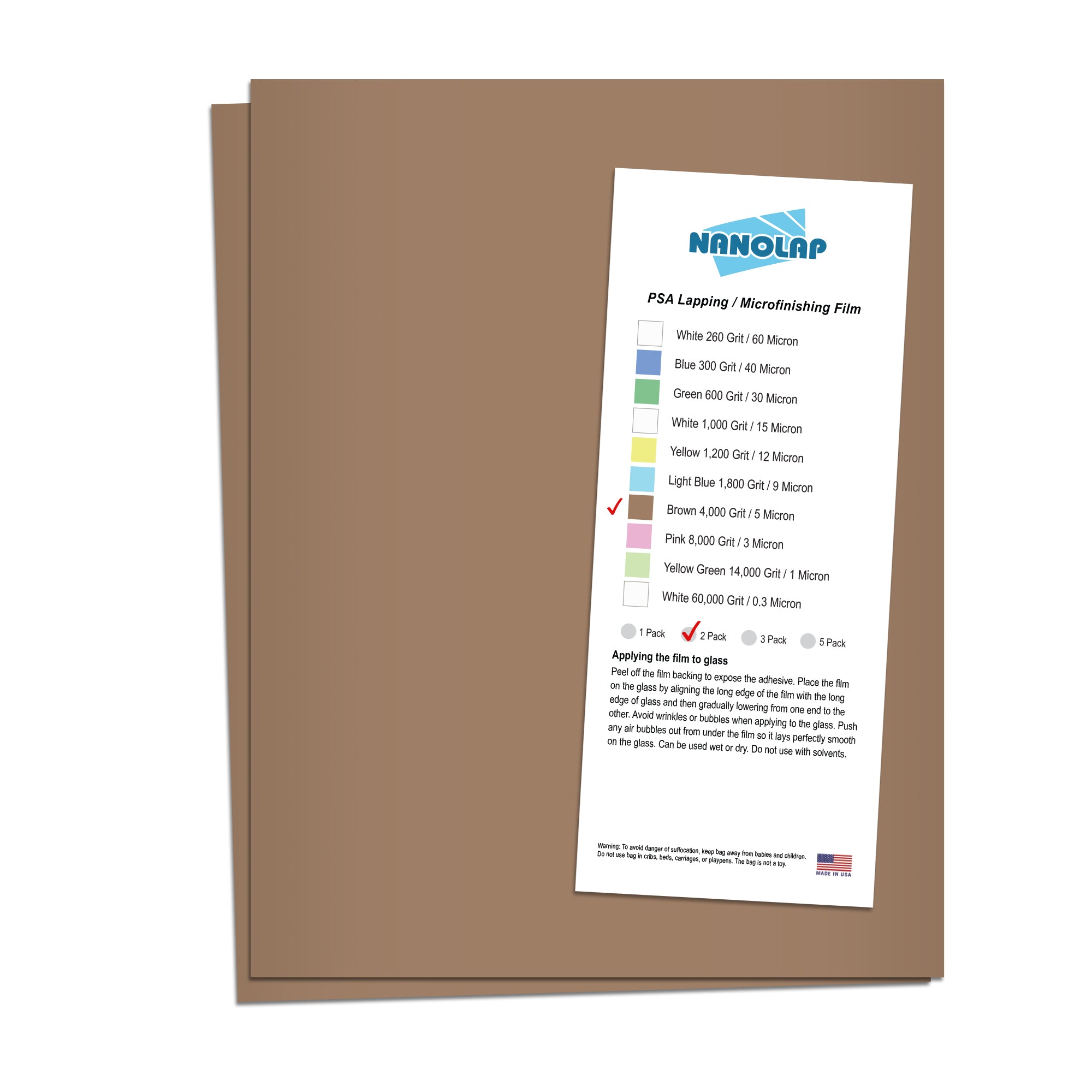 NANOLAP PSA Lapping Film 5 Micron (4,000 Grit) Adhesive Polishing Paper (2-Piece)