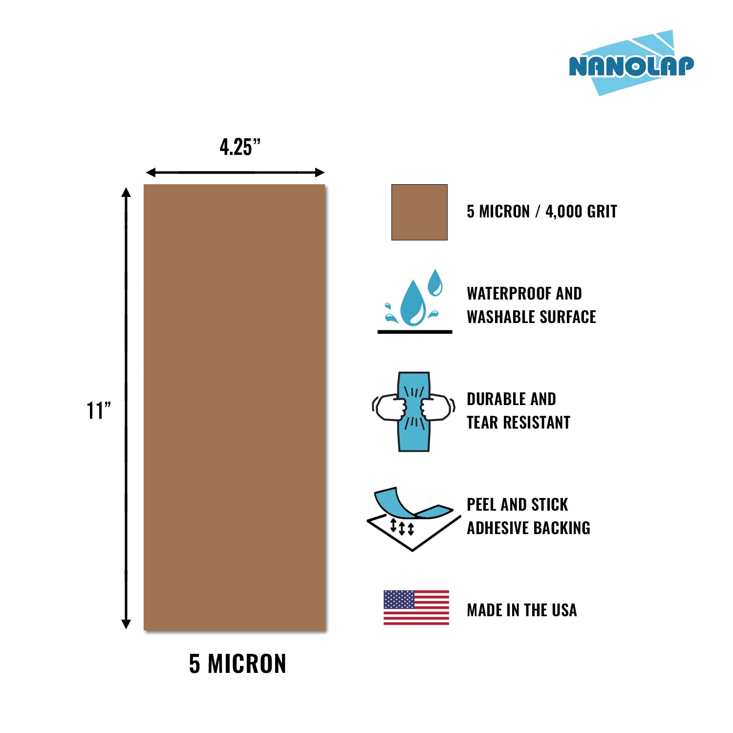 NANOLAP PSA Lapping Film 5 Micron (4,000 Grit) Adhesive Polishing Paper (2-Piece)