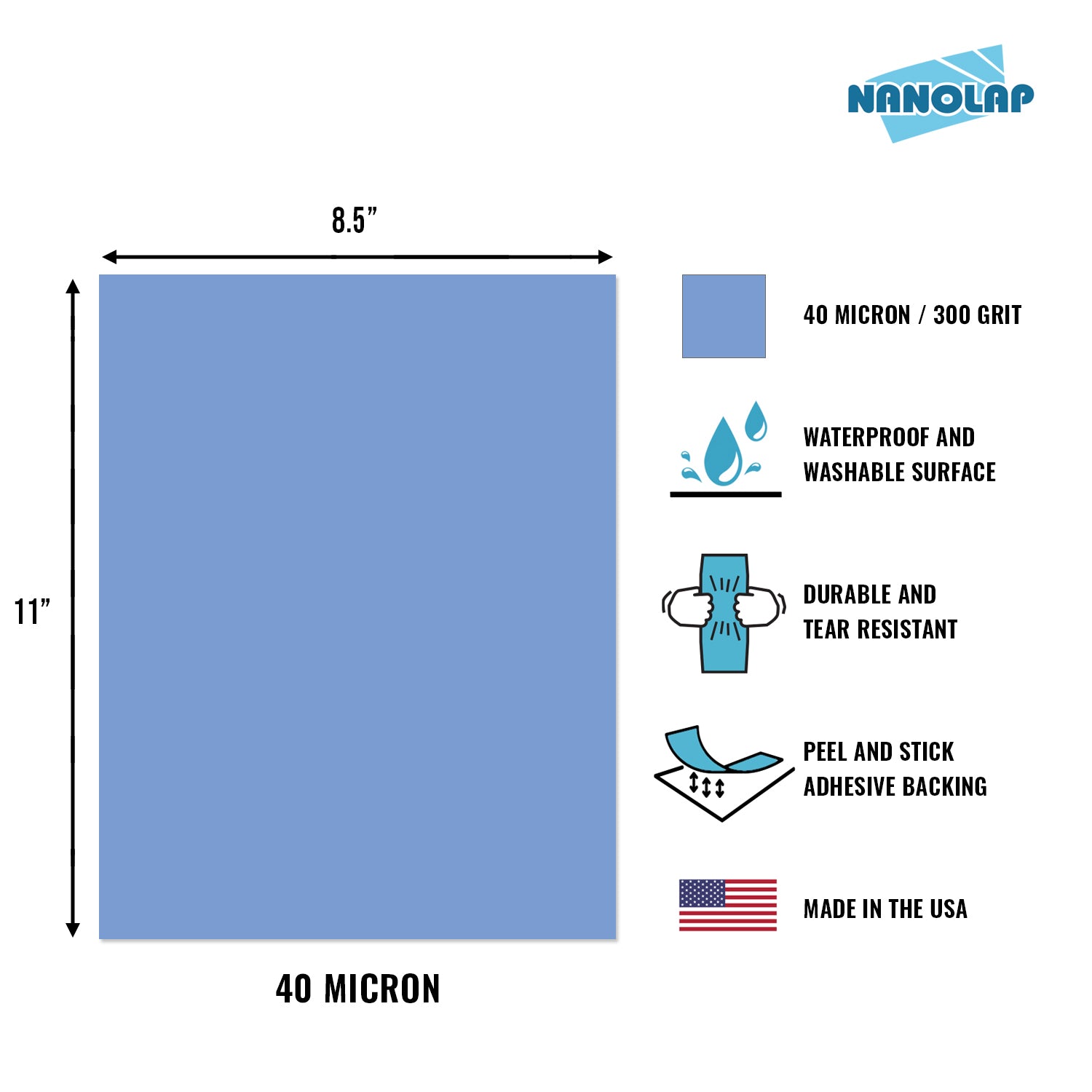 NANOLAP PSA Lapping Film 40 Micron (300Grit) Adhesive Polishing Paper (2-Piece)