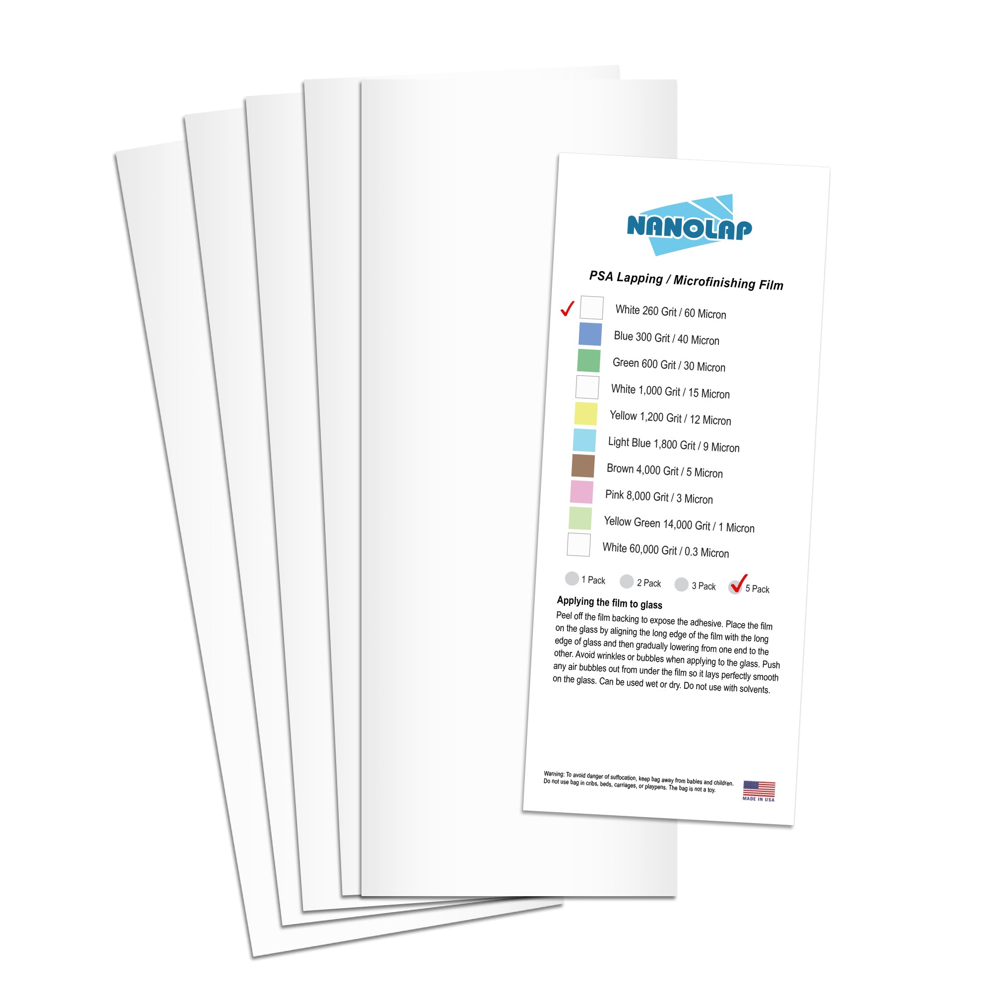 NANOLAP PSA Lapping Film 60 Micron (260 Grit) Adhesive Polishing Paper (5-Piece)