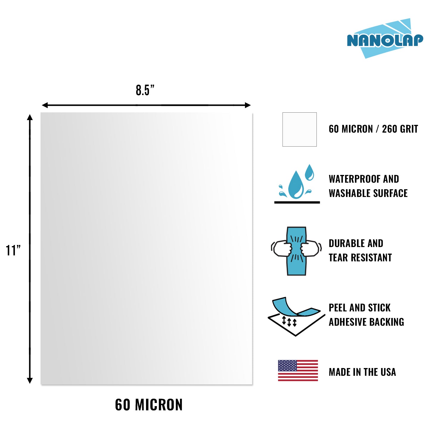 NANOLAP PSA Lapping Film 60 Micron (260Grit) Adhesive Polishing Paper (3-Piece)