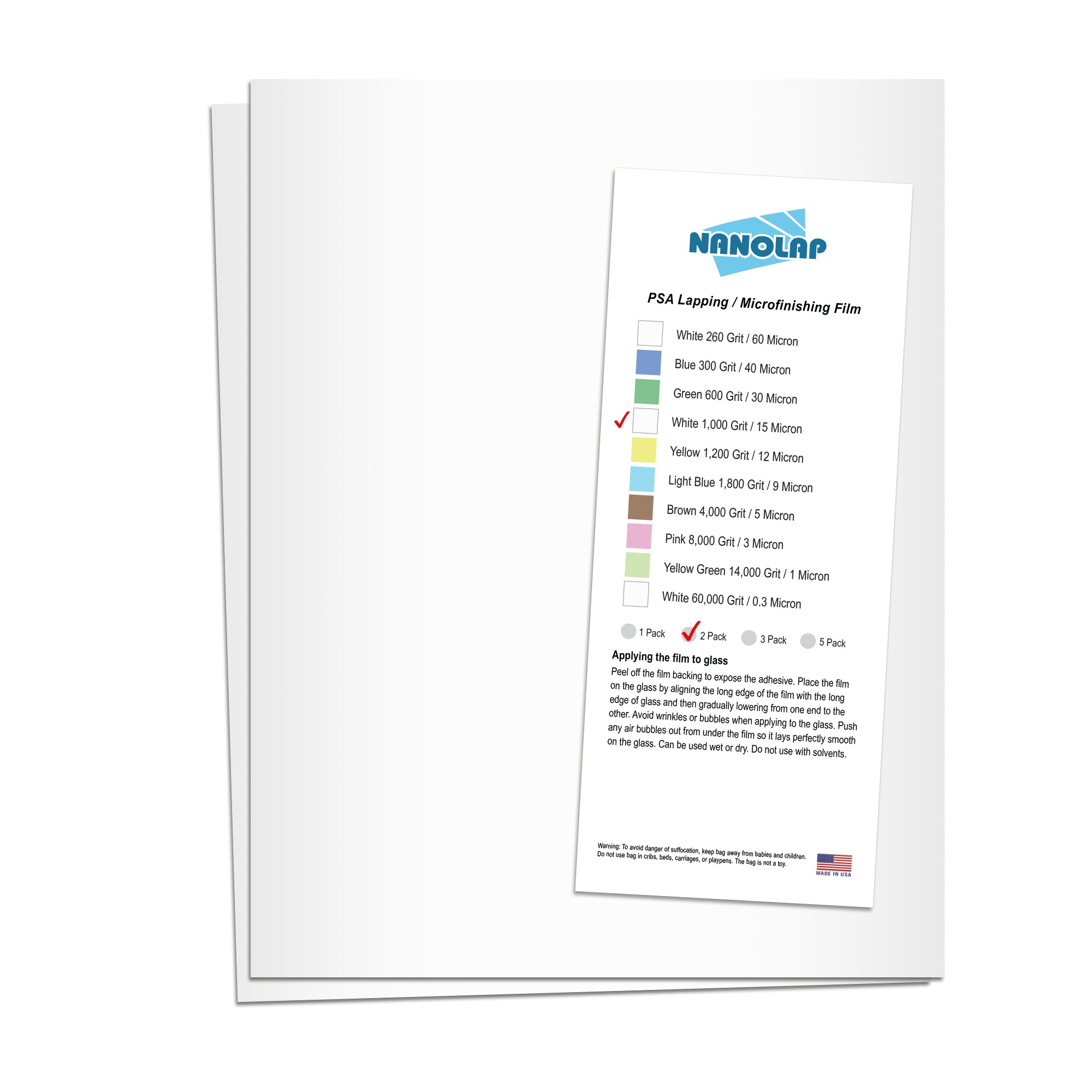 NANOLAP PSA Lapping Film 15 Micron (1,000 Grit) Adhesive Polishing Paper (2-Piece)