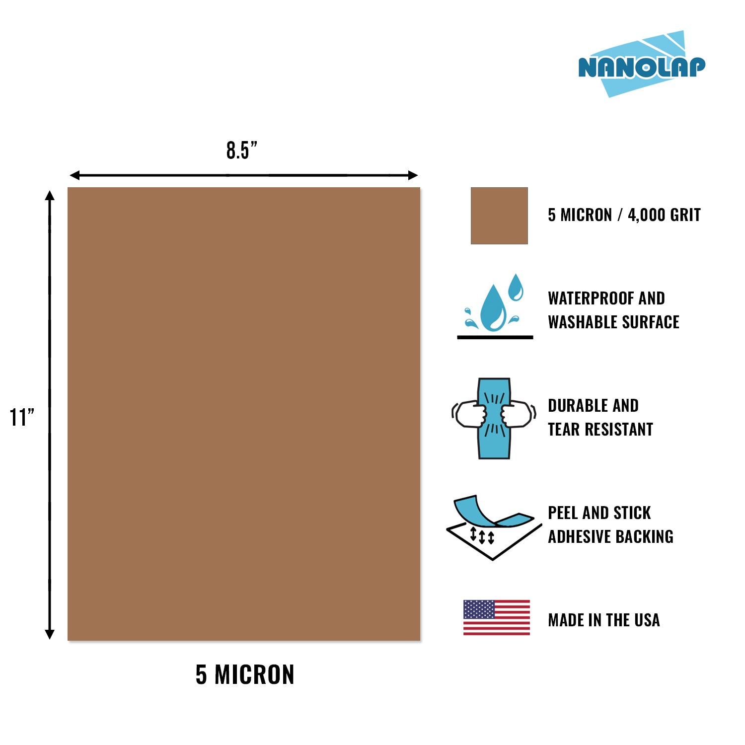 NANOLAP PSA Lapping Film 5 Micron (4,000 Grit) Adhesive Polishing Paper (1-Piece)