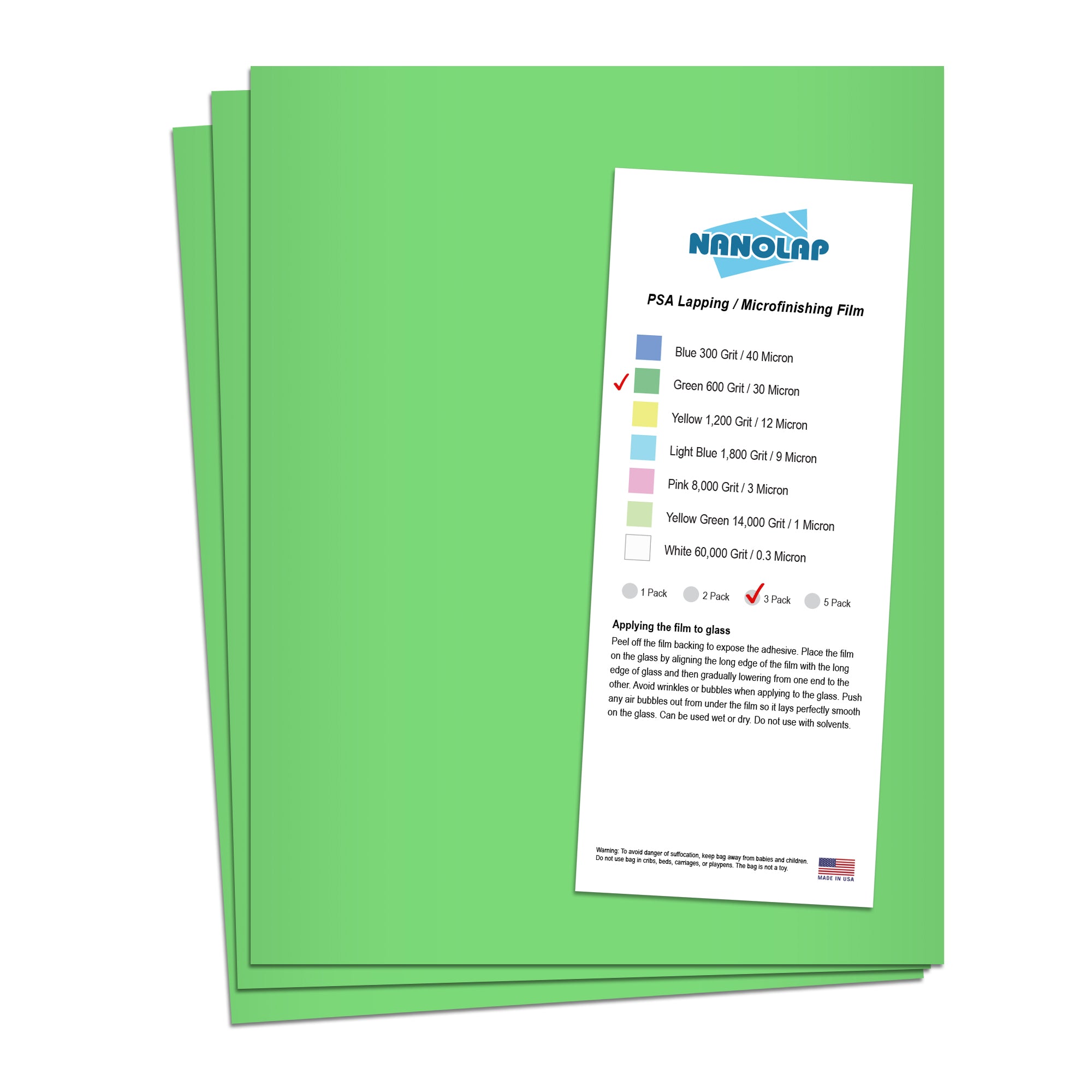 NANOLAP PSA Lapping Film 30 Micron (600Grit) Adhesive Polishing Paper (3-Piece)