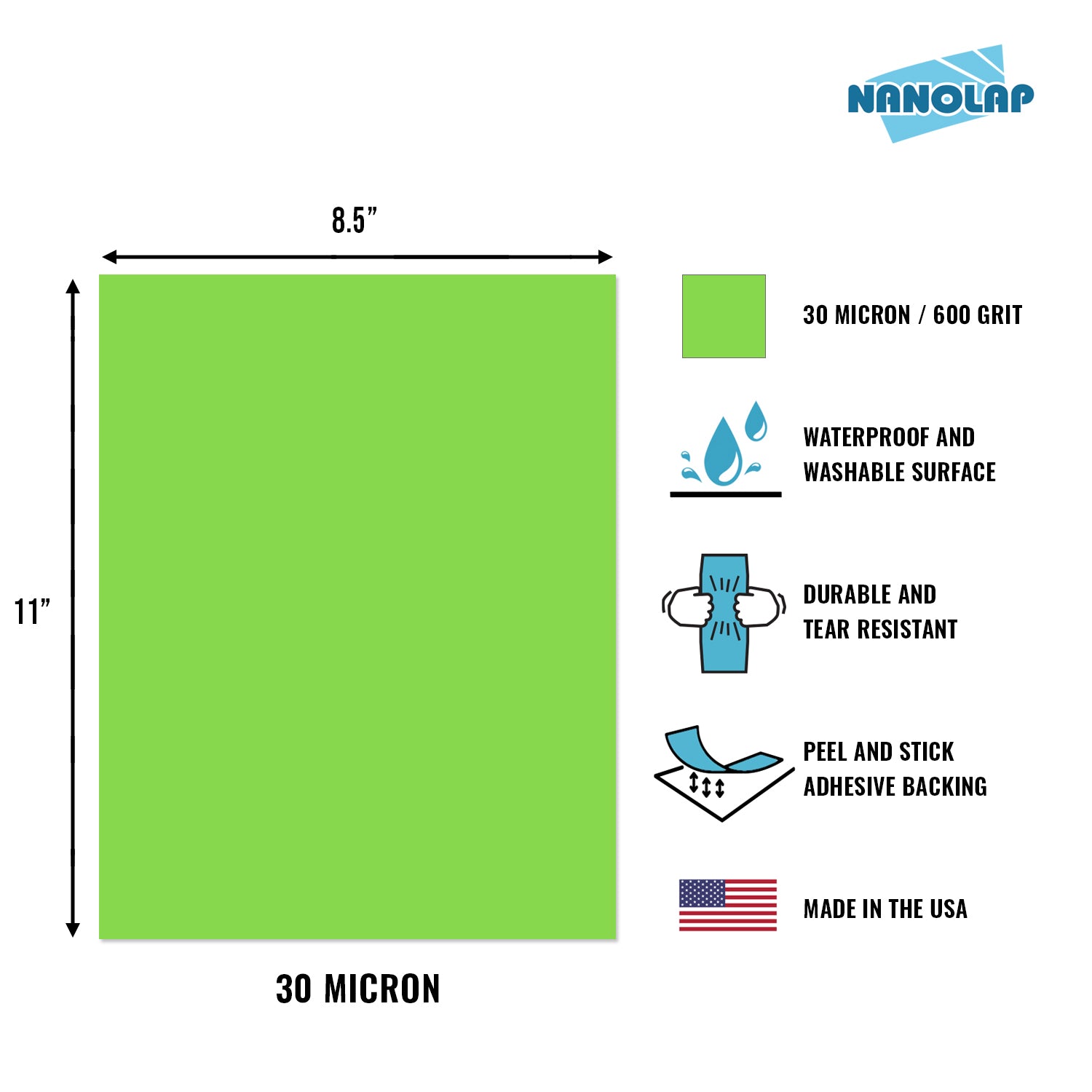 NANOLAP PSA Lapping Film 30 Micron (600Grit) Adhesive Polishing Paper (3-Piece)
